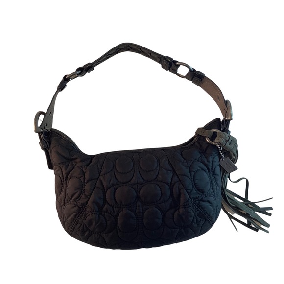COACH Gunmetal Black Quilted C Small Hobo Purse Tassel FS6791 - Picture 6 of 10
